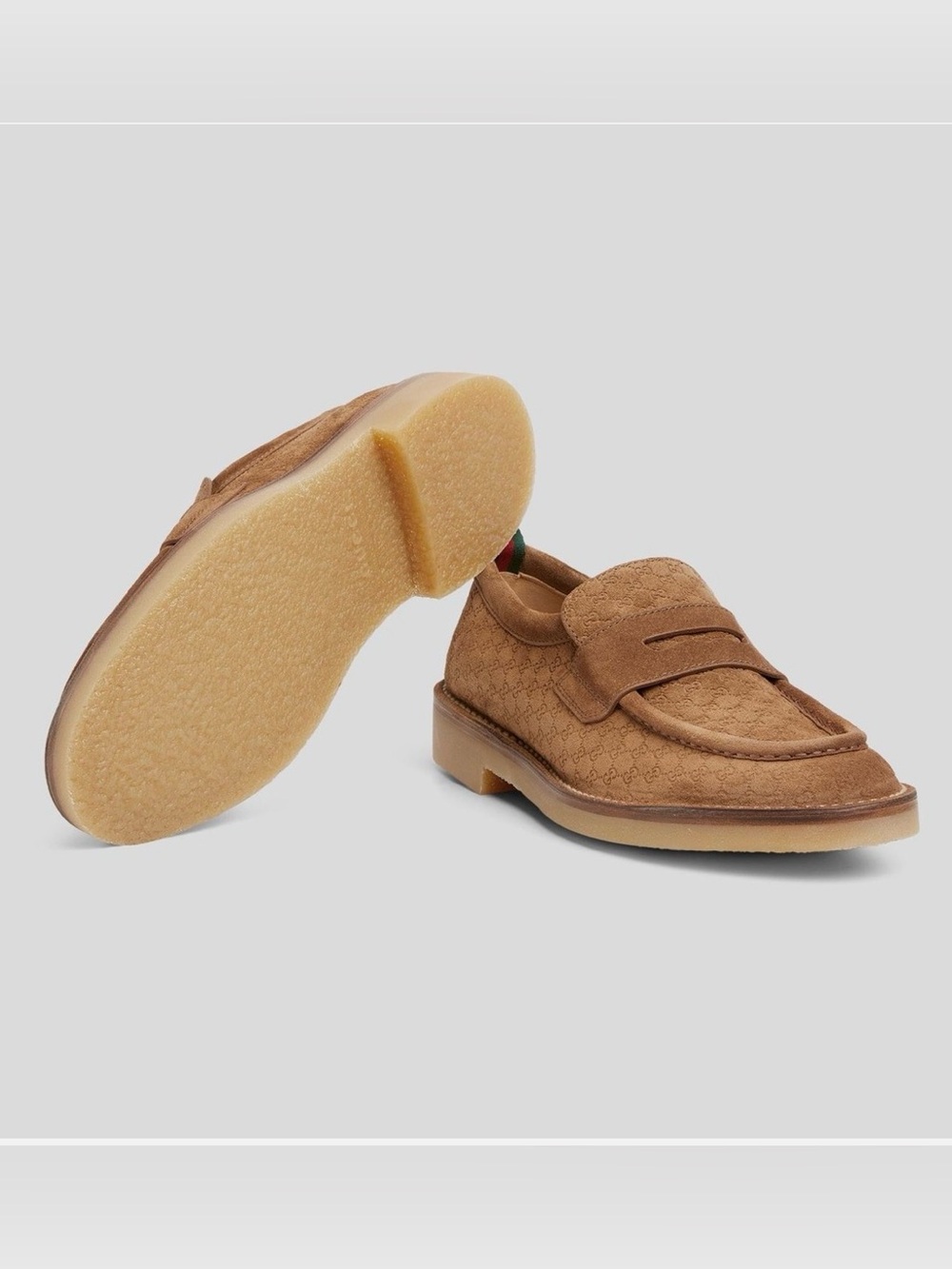 NWT Gucci Brown Suede Monogram Penny Loafers with Web Heel Tab US 8.5 - Picture 3 of 6